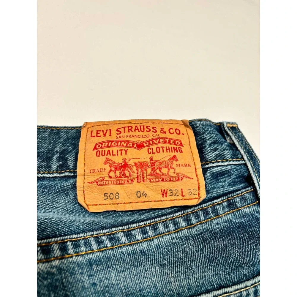 Levis‎ 508 Regular Taper Jeans Mens 32x32 Medium Wash Distressed Blue Denim